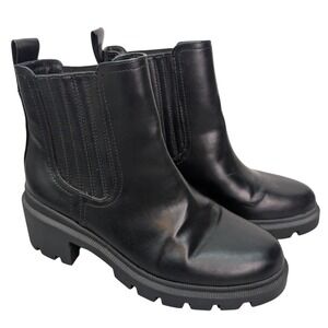 Women's Black Faux Leather Chelsea Ankle Boots Lug Sole Chunky Platform Size 9.5